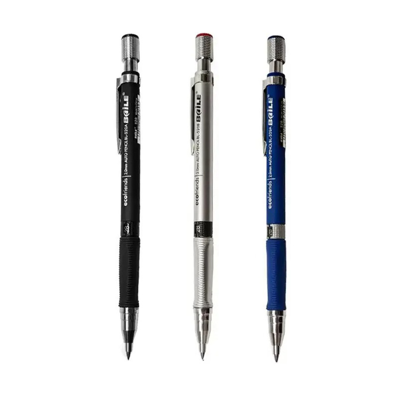 2,0 mm Druckbleistift-Set 2B, automatische Bleistifte mit farbigen/schwarzen Minenminen für Entwurfszeichnungen, Schreiben, Basteln, Kunstskizzen: Black