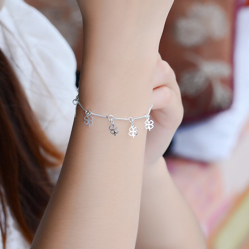 Everoyal Femminile Pendenti E Ciondoli Clover Bracciali In Argento Per Le Donne Gioielli Moda In Argento 925 Della Ragazza Cavigliere Accessori Della Signora di Estate Bijou: bracelets