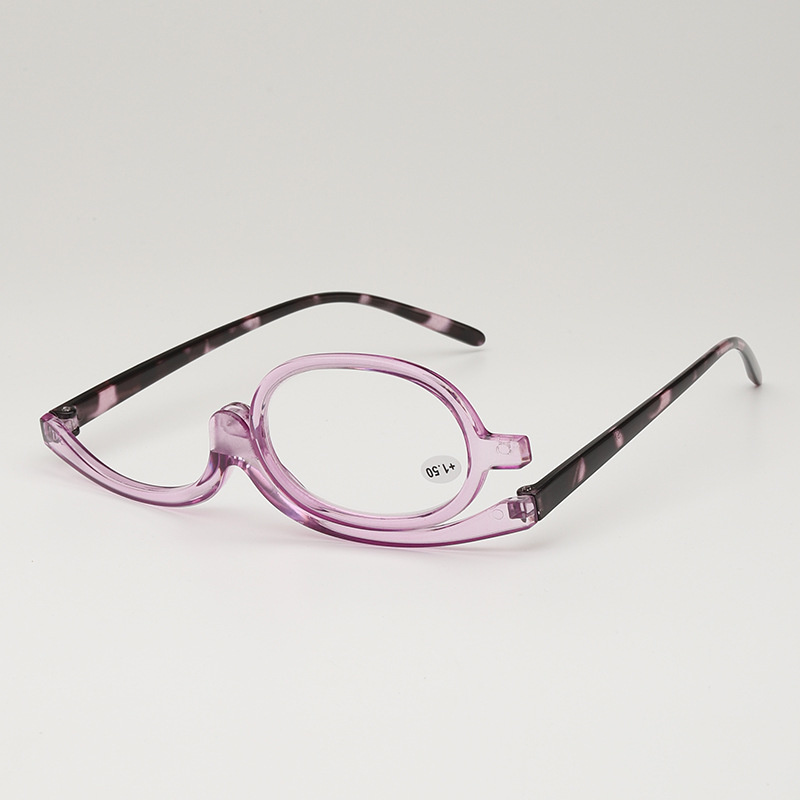 Gafas de presbicia de maquillaje, gafas de maquillaje giratorias individuales de 180 grados, gafas de presbicia de de marco completo multifuncionales: Morado / +400