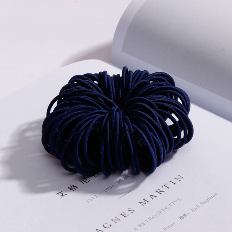 100Pcs/Lot 3CM Women Girls Hair Rubber Bands Elastic Scrunchie Basic Gum For Children Colorful Hair Accessories Cute Hair Ring: Navy