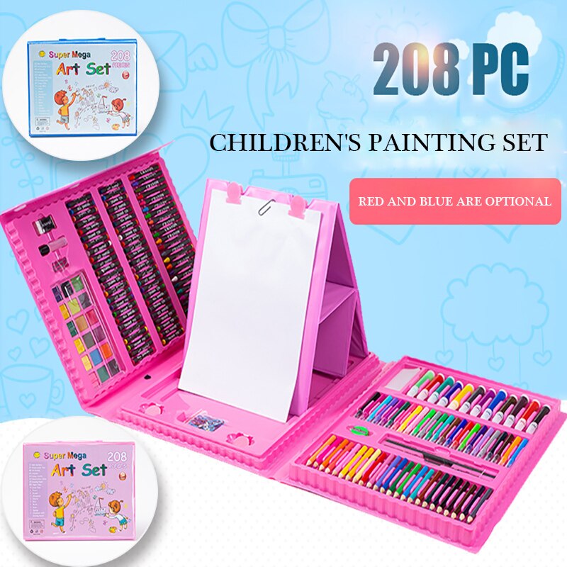 208 Kinderen Schilderen Set Aquarel Levert Olieverfschilderij Stok Briefpapier Met Ezel Board Wax Borstel