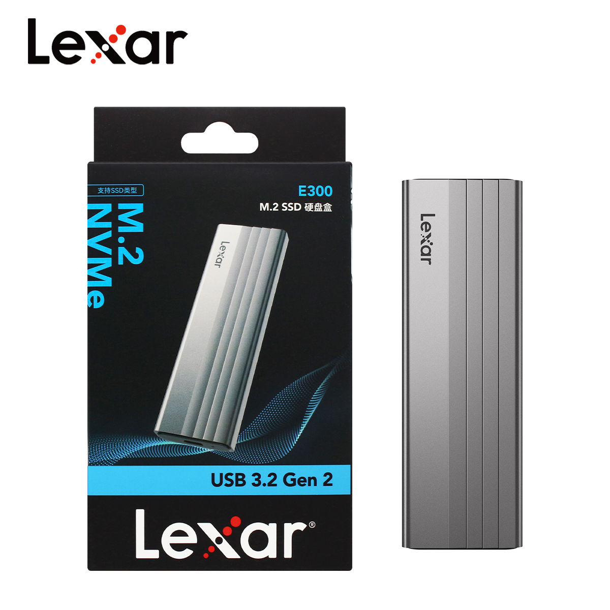 Lexar E300 SSD Case M.2 NVMe Original SSD Gabinete USB3.2 GEN2 TYPE-C para C para Unidade de Estado Sólido 2230 / 2242 / 2260 / 2280 SSD