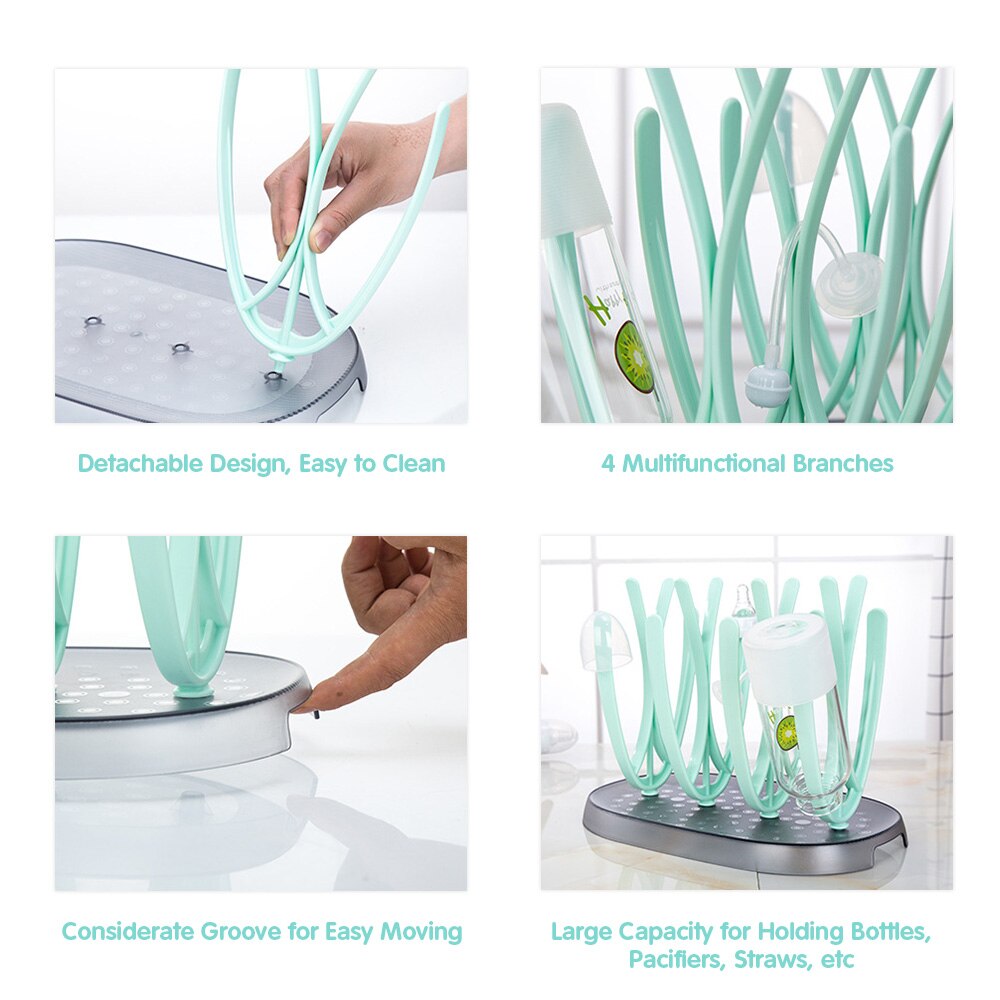 TOP Baby Bottle Drying Rack Baby Bottle Holder BPA free Safe Material Drain Bottles Rack Feeding Bottles Dryer Green