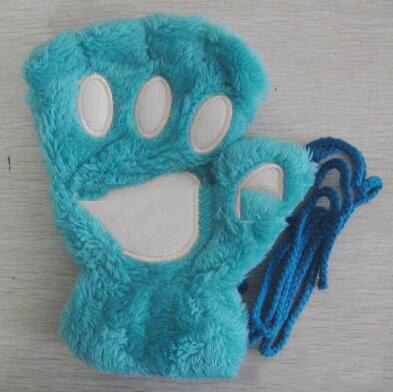 Mitaines en peluche pour femmes, mignonnes, patte de chat, peluche douce et chaude, courtes, sans doigts, ours pelucheux, gants de chat, Costume demi-doigt, noir, Beige: A