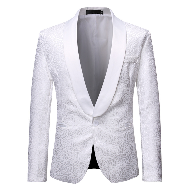 Weiße Rose Jacquard Blazer Männer Schal Kragen eins Taste Blazer Jacke Herren Hochzeit Party Bühne Bankett Kleid Blazer Kostüm Homme