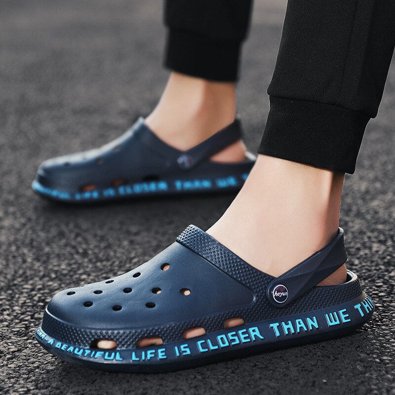 Blue Summer Sandals Men Outdoor Classic Beach Barefoot Shoes Black EVA Hole Shoes Sandals Men sandalias playa