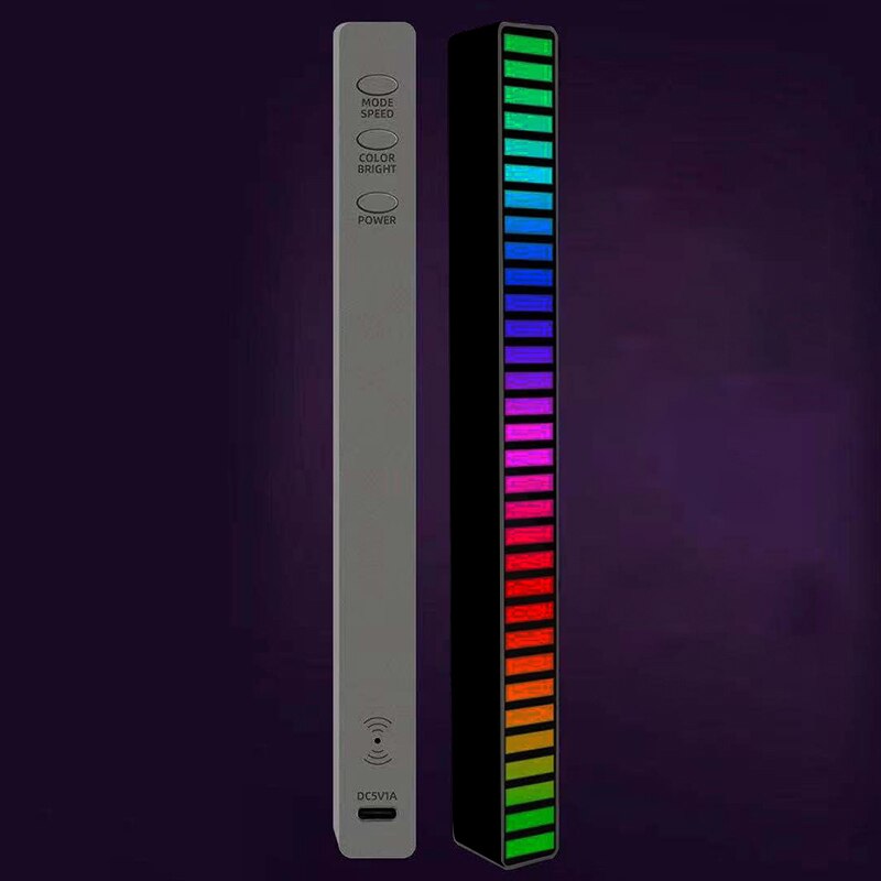 Visualisation du rythme de battement de musique, commande vocale, capteur de son, lumière, pour ordinateur de bureau, voiture, barre lumineuse RGB, affichage LED: Black
