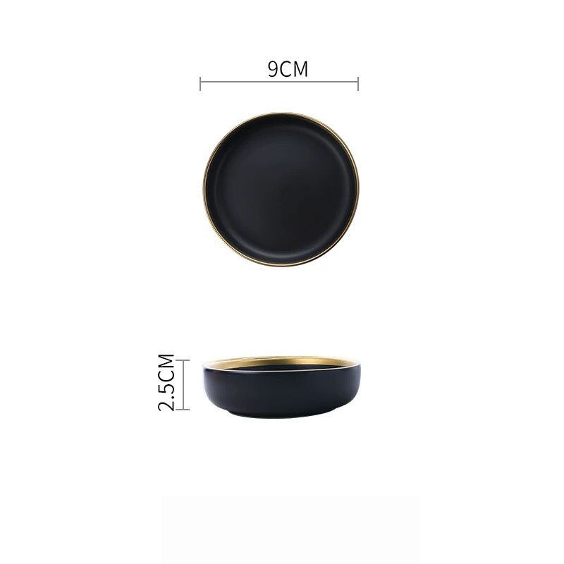 Assiette nordique en céramique à traçage doré mat, blanc et noir, bol à salade d&#39;œufs et de fruits, vaisselle de table, ensemble d&#39;assiettes en or: Dish-9x2.5cm