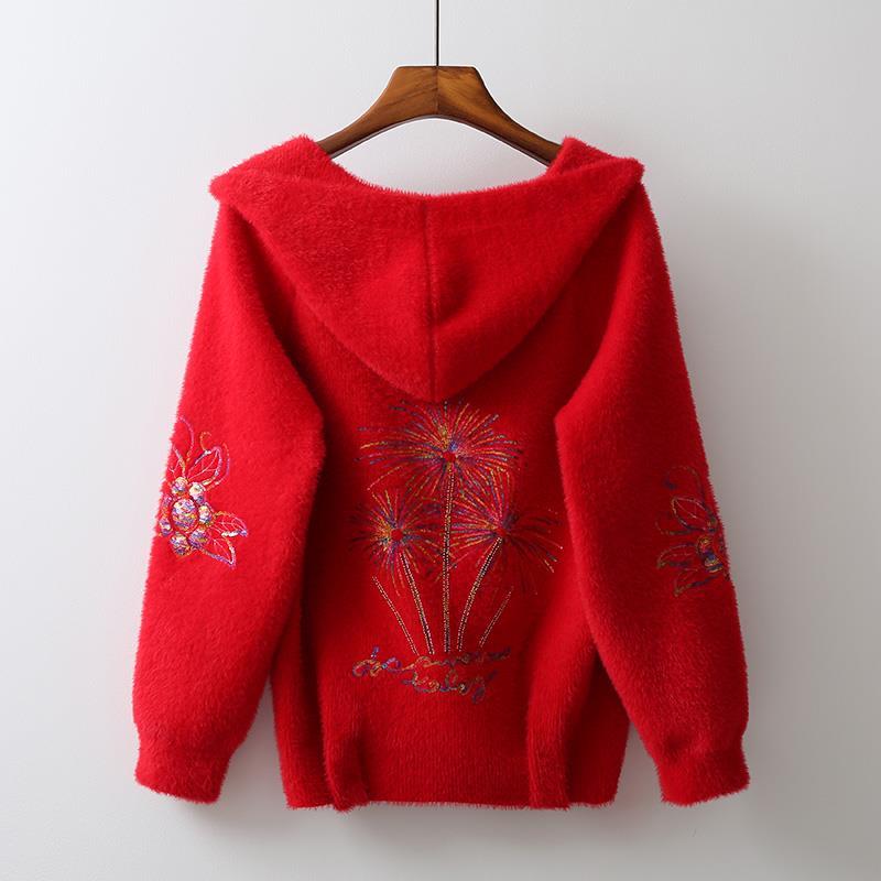Vrouwen Jas Met Imitatie Nerts Fluwelen Jassen Korte Herfst En Winter Bloemen Mmbroidery Fluwelen Gebreid Vest Dikke