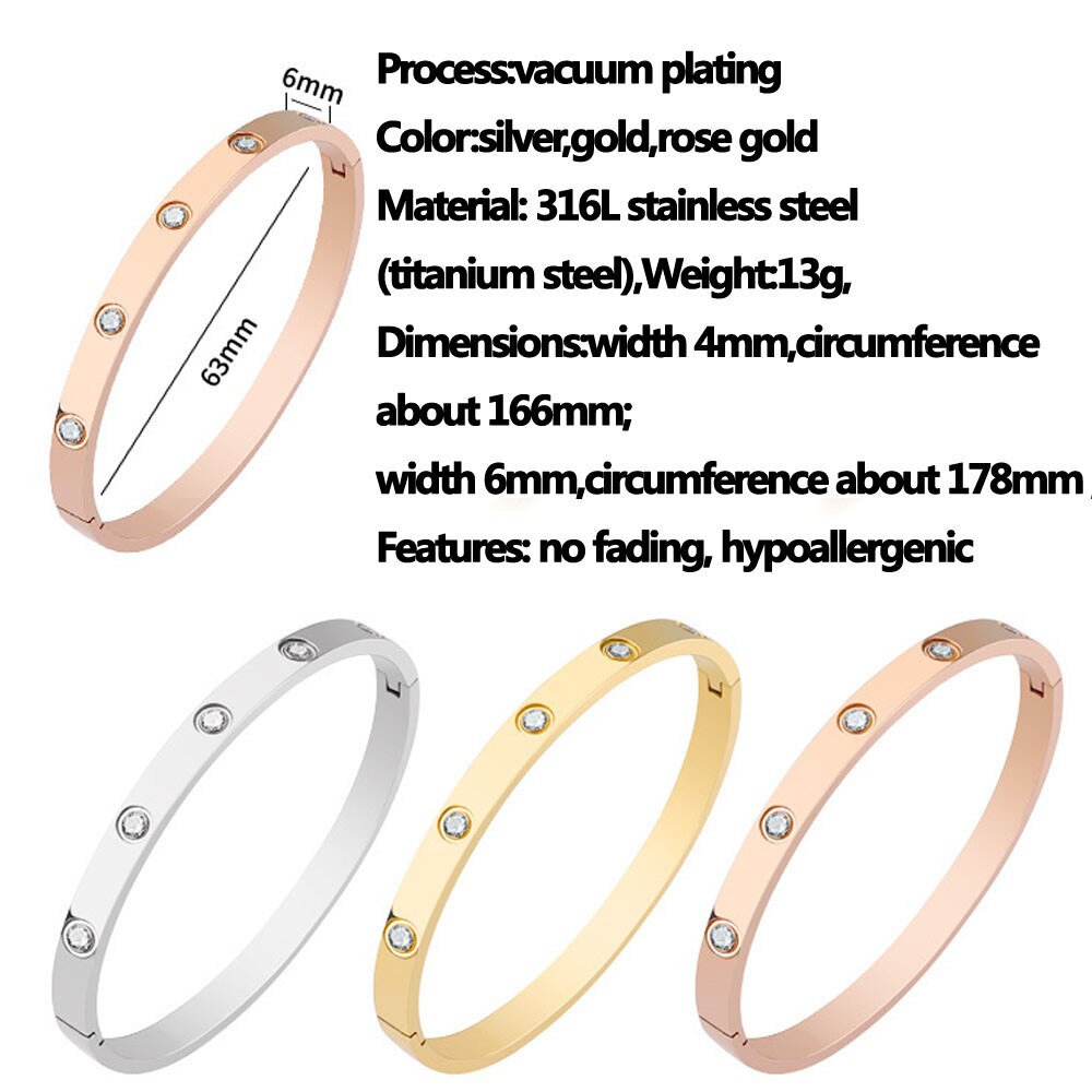 Pulseiras de design oval luxo aço inoxidável abertura rosa ouro zircão pedra amor pulseira pulseira feminino jóias menina acessórios