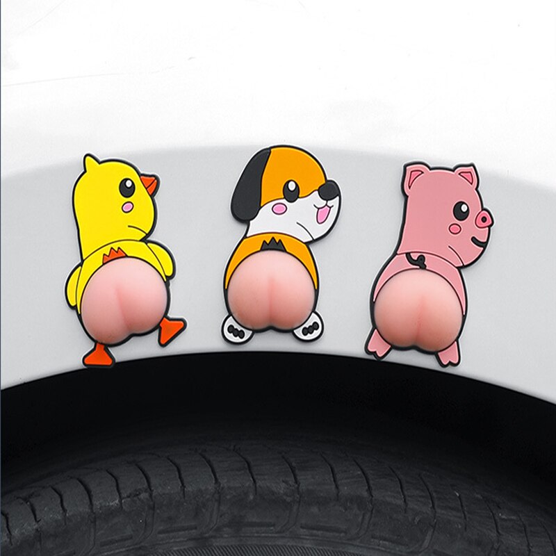 2 pz pesca culo cartone animato cane maiale anatra Squishy spremere Fidget giocattolo decompressione decorazioni fai da te auto paraurti adesivo porta giocattoli antistress