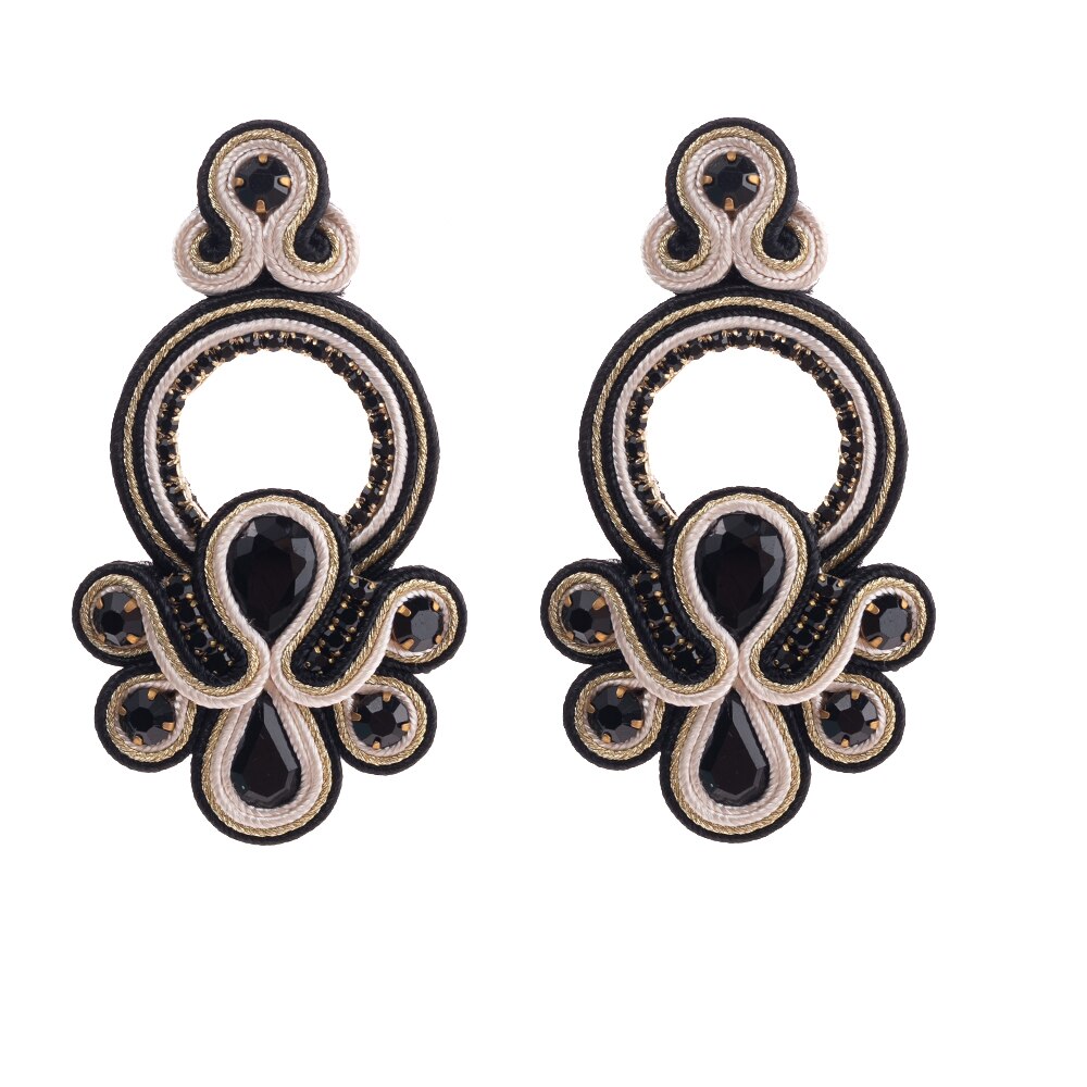 KPacTa Luxury Ladies Earrings Handmade Ethnic Earrings for Women Pendant Earrings Party National Wind: black