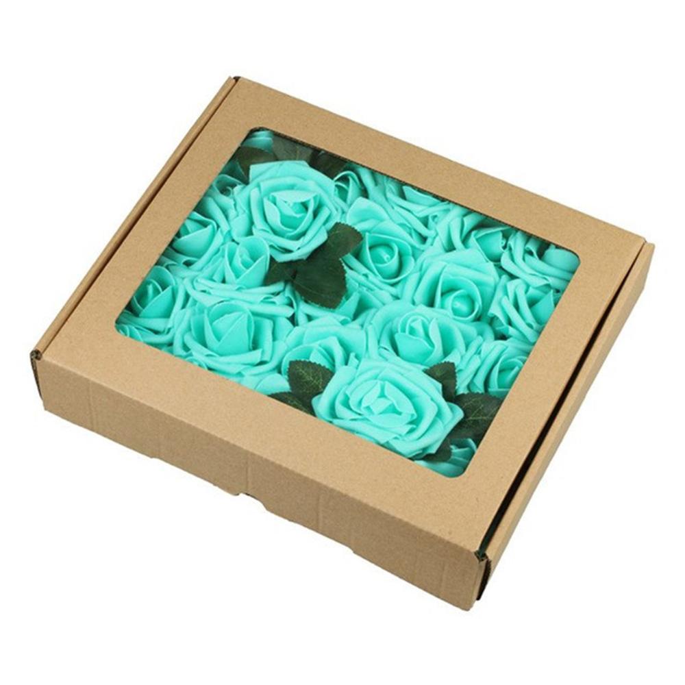50 PCS Artificial PE Foam Rose Flower with Stem for Valentine's Day Wedding Bridal Bouquets: Acid blue