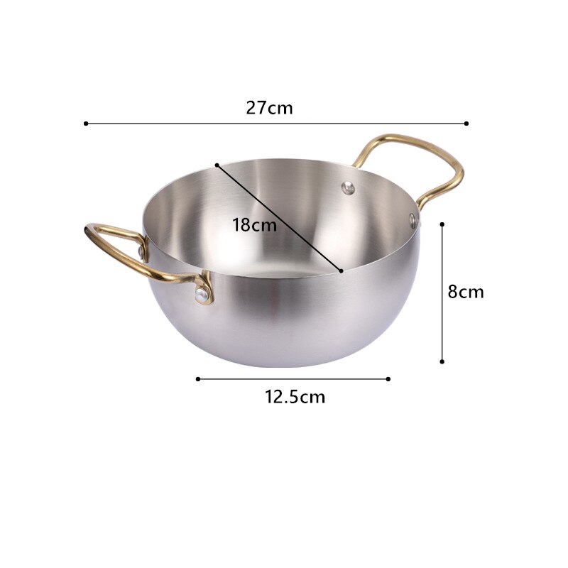 1Pc Household Soup Pot Instant Noodle Pot Stainless Steel Ramen Pot Double Ear Small Cooking Pot Induction Cooker: Silver 18cm