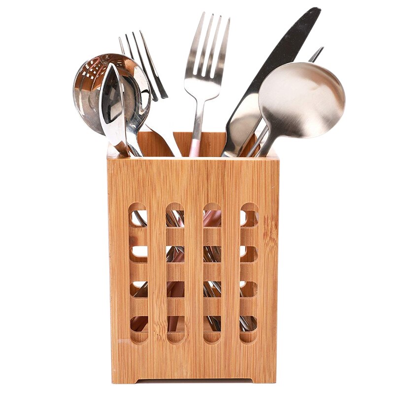 Square Wood Kitchenware Tube Chopsticks Box Container Kitchen Utensil Set Holder Shelf Food Storage Containers Food Storage