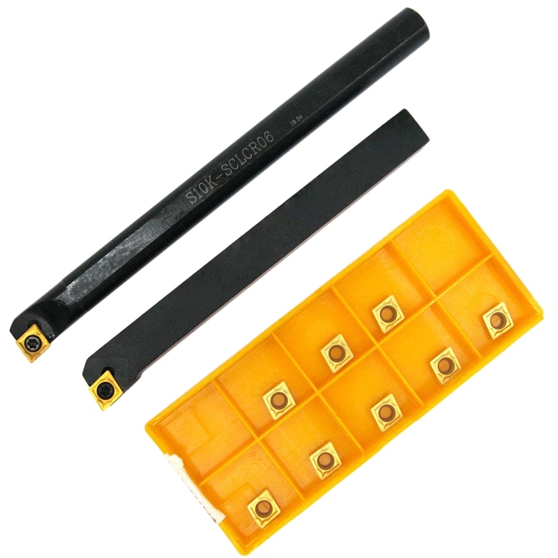 Set of SCLCR 1010H06 S10K-SCLCR06 Lathe Tool Holder Boring Bars with 10 Carbide Inserts: Default Title
