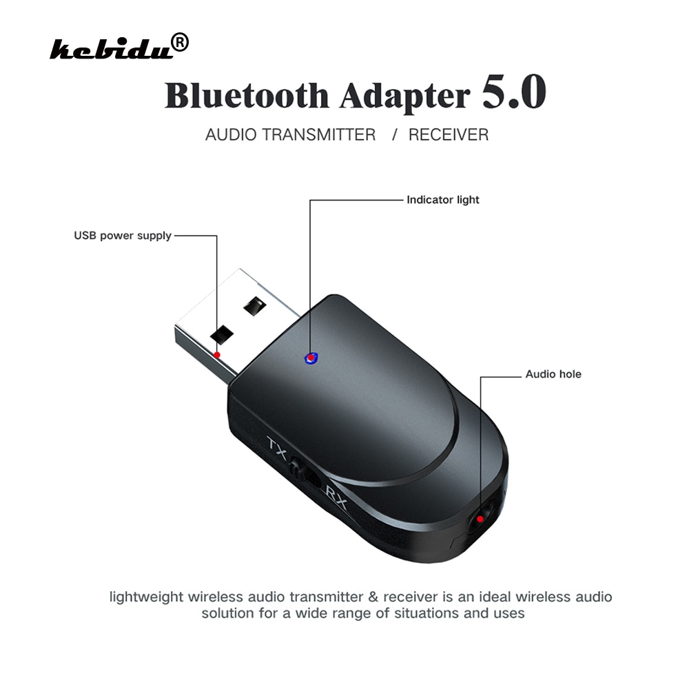 Kebidu Bluetooth Zender Ontvanger 2 In 1 Draadloze Bluetooth 5.0 Muziek Adapter Mini 3.5Mm Aux Stereo Voor Auto Kit tv