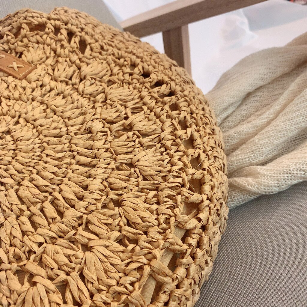 Saco de praia de palha redonda feminina saco de ombro tecido artesanal do vintage ráfia círculo rattan sacos boêmio verão férias sacos casuais