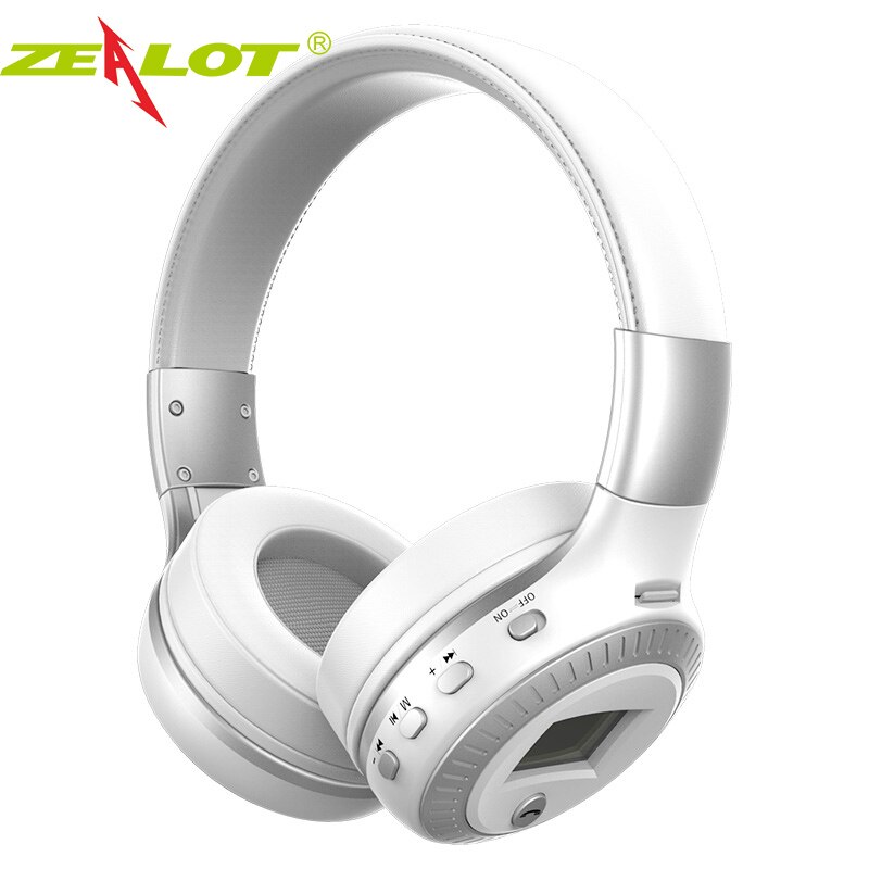 ZEALOT B19 Wireless Headphones with fm Radio Bluetooth Headset Stereo Earphone with Microphone for Computer Phone,Support TF,Aux: White