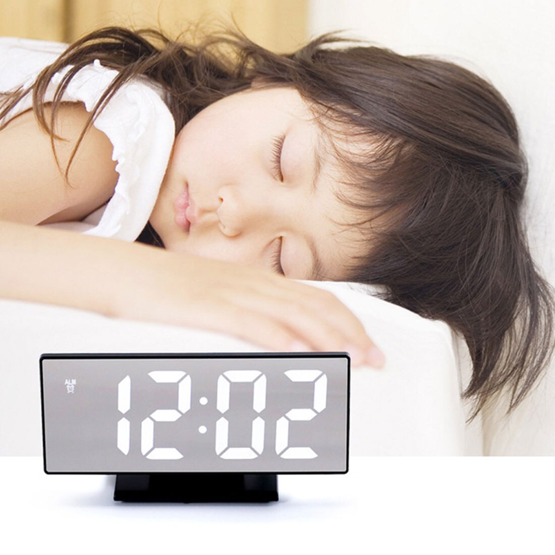 Led spejl vækkeur digital snooze bord ur vågne op lys elektronisk stor tid temperatur display boligindretning ur