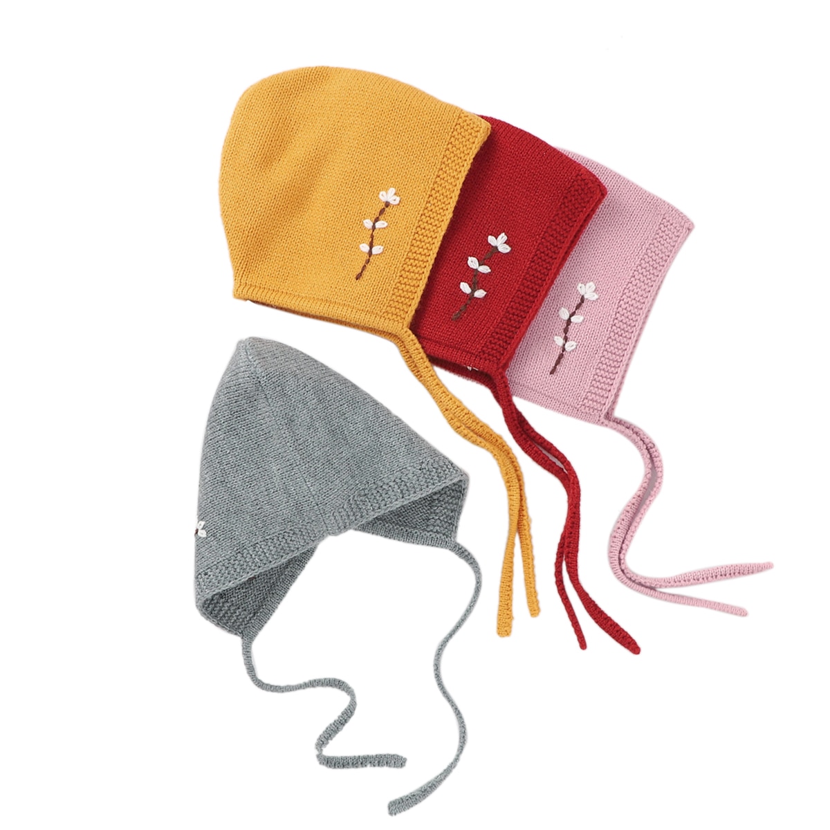 Pasgeboren Baby Ziekenhuis Bonnet Knit Bloemen Warm Beanie Cap Met Kinband Voor Baby Jongens En Meisjes