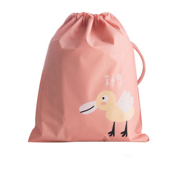 Portable Waterproof Lovely Cartoon Travel Pouch Underwear Shoes Storage Bag Travel Organizer Clothes Packing Drawstring Bag: Cartoon duck / M