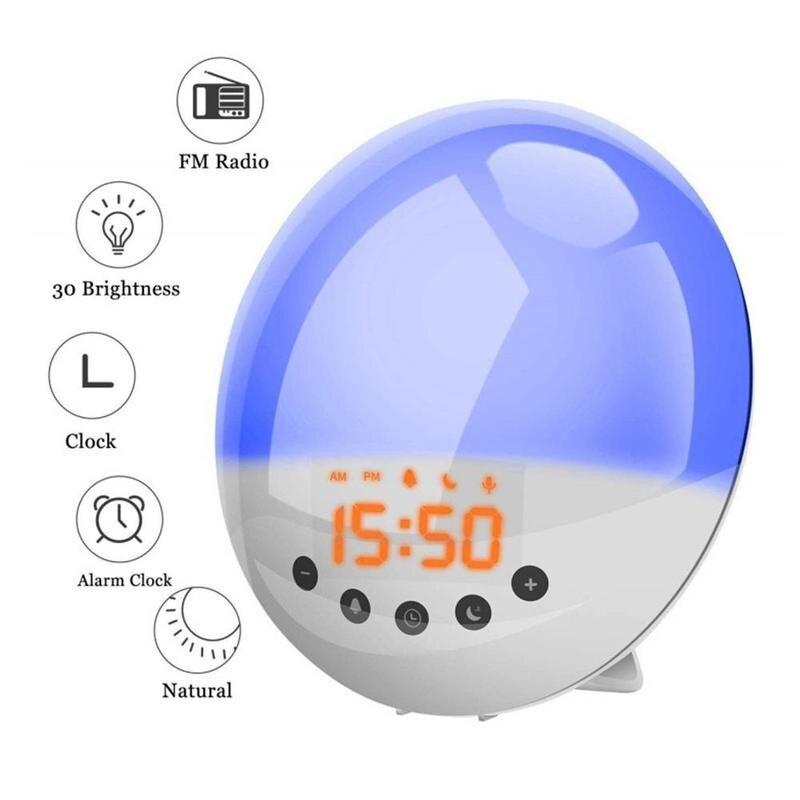 Fm Radio Dual Alarm Wake Up Light Wifi Smart Workday Alarm Clock With 7 Colors Sunrise/sunset Digital Led Bedside Lamp Beat
