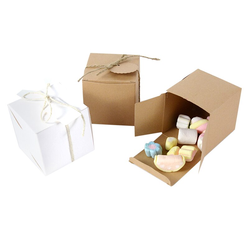20Pcs Bruin Wit Kraftpapier Geschenkdozen Kubus Dozen Met Tag Voor Huwelijksgeschenken Crafting Cube Box Party Favor verjaardag Candy Box