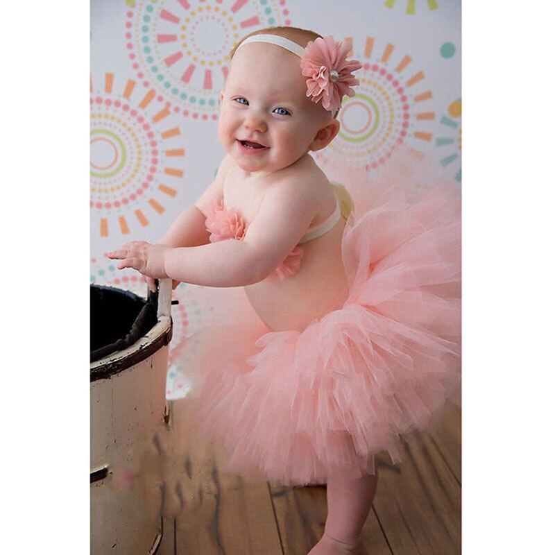 Top Verkoop Meisje Tule Tutu Rok En Bloem Hoofdband Set Pasgeboren Fotografie Props Baby Foto Props Baby: Pink