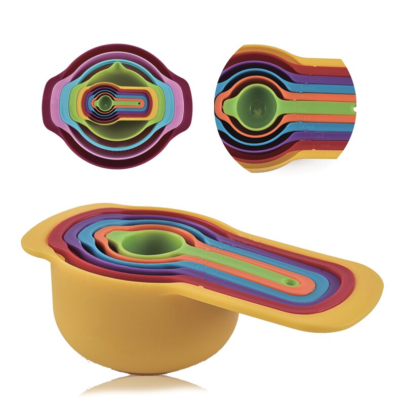 10 Pcs Mixing Bowls Set Nesting Bowls Stackable Measuring Cups Sieve Strainer Colander for Salad Cooking Baking Tool