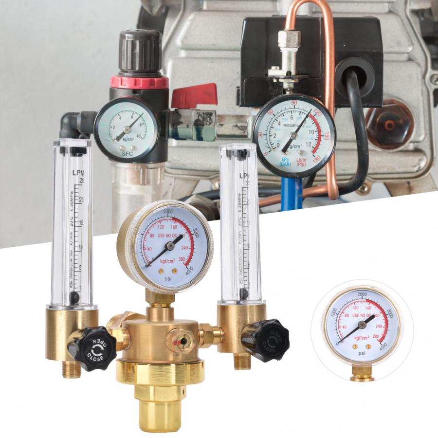 Dobbeltrør argon  co2 manometer trykregulator mig tig flowmåler kontrolventil gastryk reducerer  g5/8 udvendigt gevind til svejsning