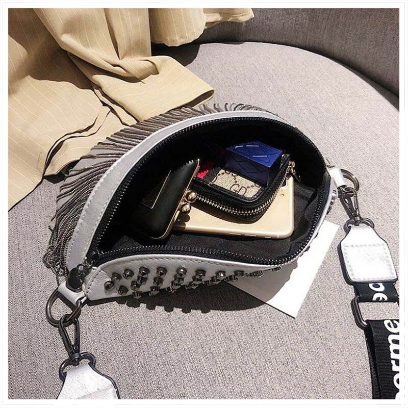 Fanny pack kvinder punk nitte talje taske kvast wild waist pack pu læder kvindelige bælte tasker crossbody brysttaske pung  zy886