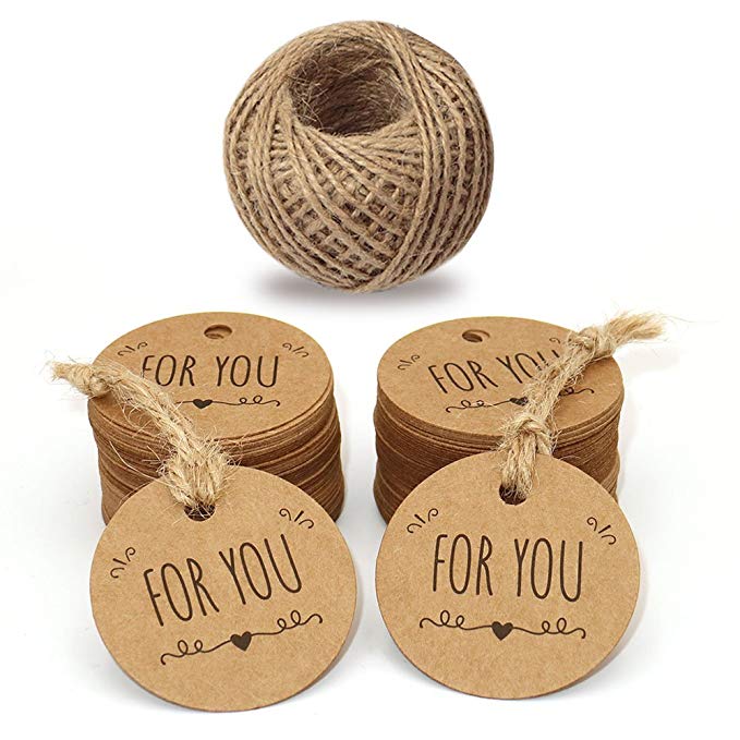 100 stuks "for you" bruine ronde labels met gat voor bruiloftsfeestdecoratielabels, verpakkingslabels, ronde papieren labels, briefpapier