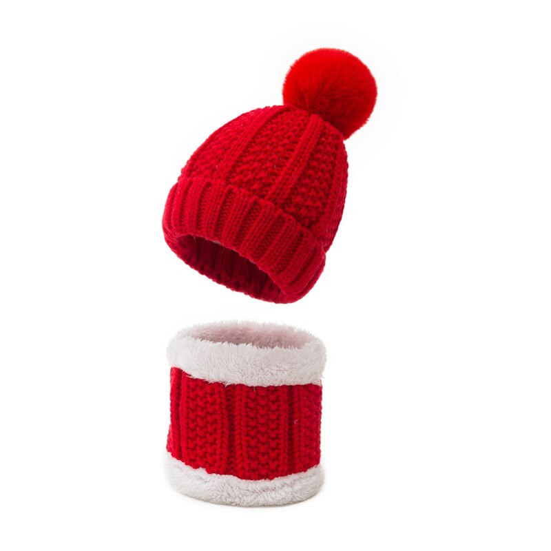 Conjunto de gorro infantil com 2 peças, gorro de pelúcia para bebês meninos e meninas quente: Vermelho