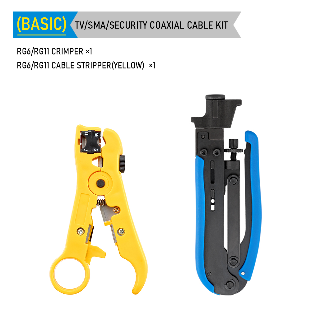 RG6 RG59 RG7 RG11 Wire Stripper Crimper Tool Kit Coaxial Cable Crimping Pliers Set With F BNC Compression Connectors: Light Blue