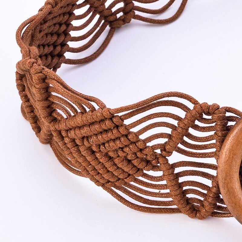 Cinturones de Estilo Vintage bohemio para mujer, de punto ancho para decoración, cinturones de vestir (marrón)