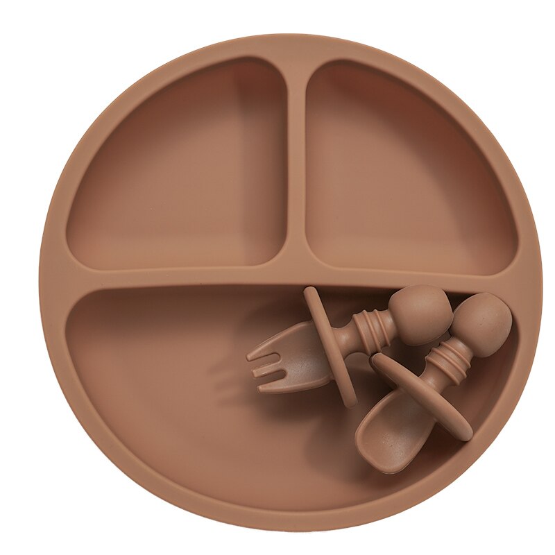 Ensemble d&#39;assiettes en silicone solide, vaisselle d&#39;apprentissage pour bébés, à la , avec fourchette, cuillère, sans BPA: caly