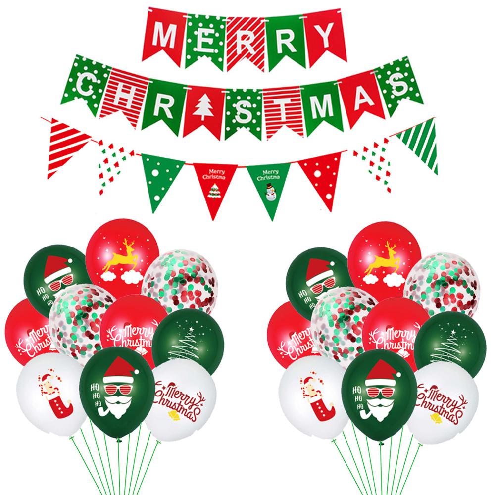 God jul brevsett julenissen print latex rød og grønn konfetti ballong pull flagg navidad hовый rод