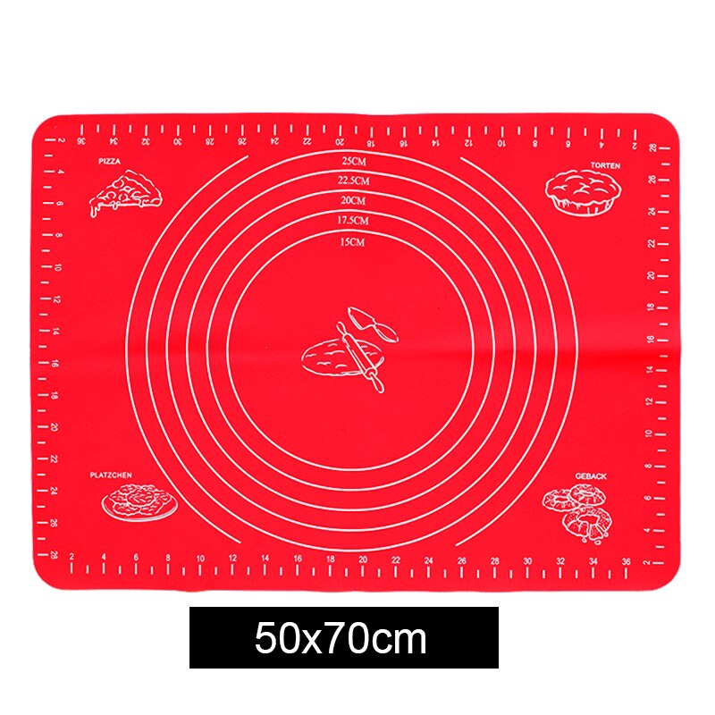 70x50cm Silicone Non-Stick Baking Mat rolling pin With Scale Rolling Dough Pad Kneading Dough Mat Pastry Oven Liner Placemat: red 50x70cm