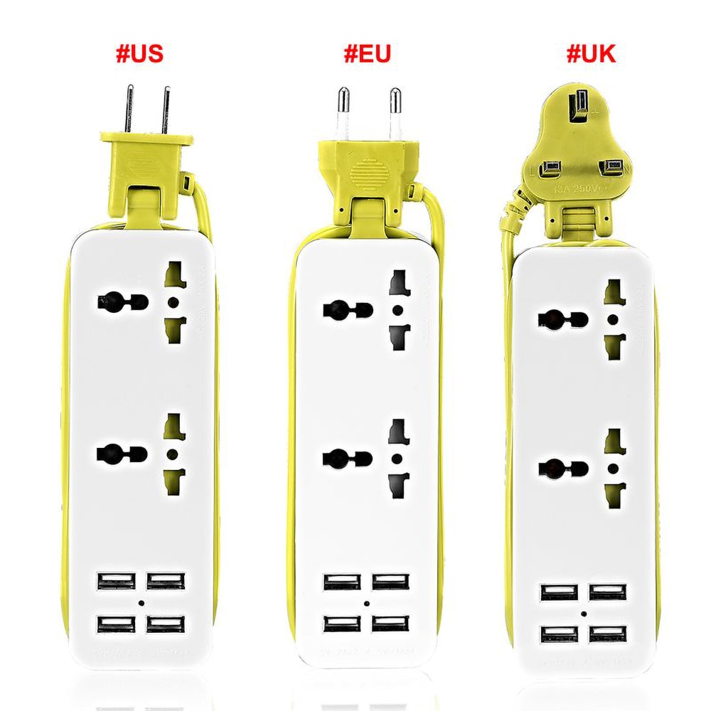 EU/US/UK Plug Home Travel Power Strip Extension Socket Outlets 4 USB with 1.5M Cord Extension Socket Wall Multiple Socket