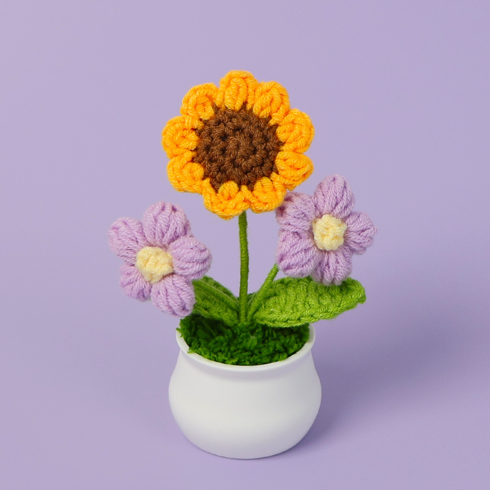 Strikket solsikke potte søt heklet gul blomst håndvevd plante bryllup skrivebordsdekor konfirmasjon flores heklet: Rød