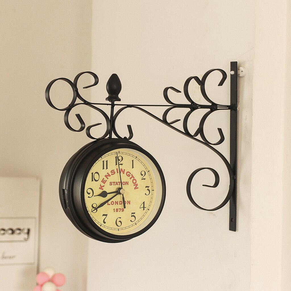 Outdoor Garden Station Wall Clock Double Sided Outside Bracket Home Decors