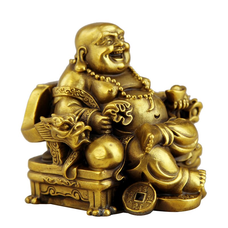 Lucky Maitreya Statue Feng Shui Ornaments Open Light Pure Copper Crafts ...
