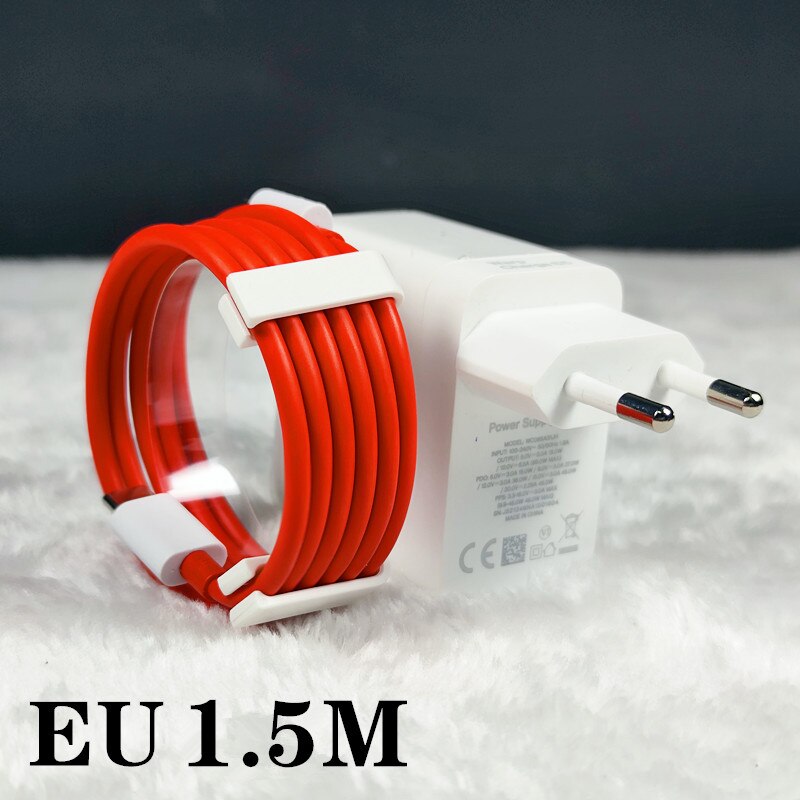 Oneplus 65w charger original EU Warp Fast charger adapter Type C To type C Cable For OnePlus 9 PRO 8T 8 Pro 8 7T Pro Nord: EU 1.5M cable