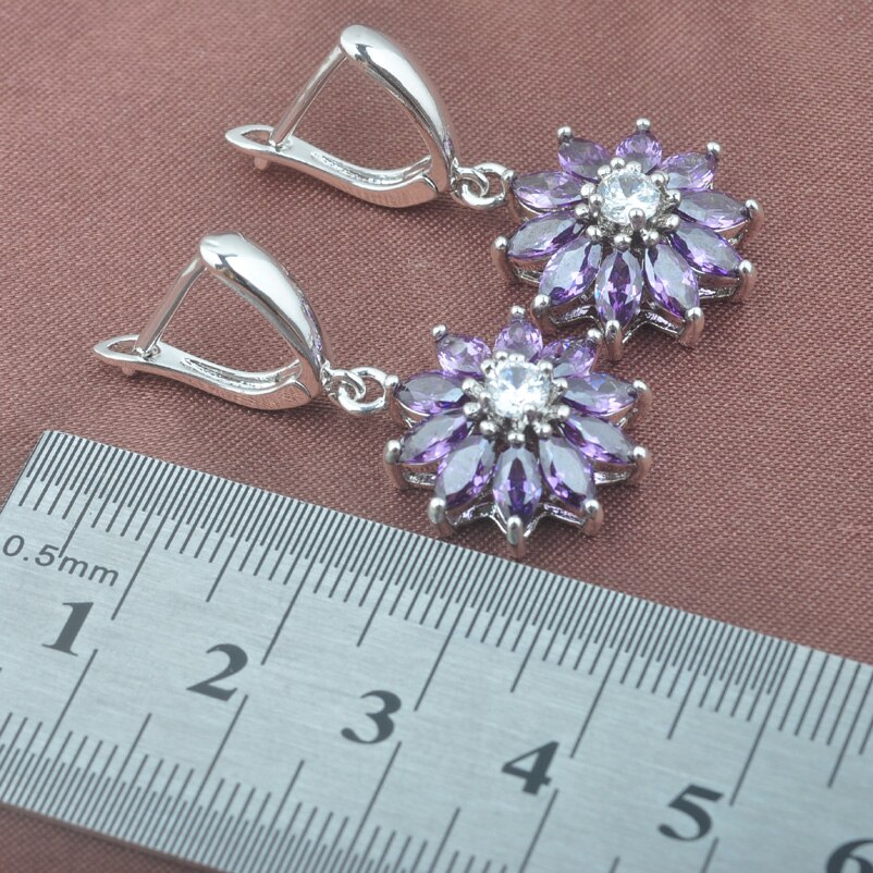 2022 Australia Purple Crystal Jewelry Set For Women Silver Color Earring Necklace Pendant Ring Bracelet Sets YZ0437