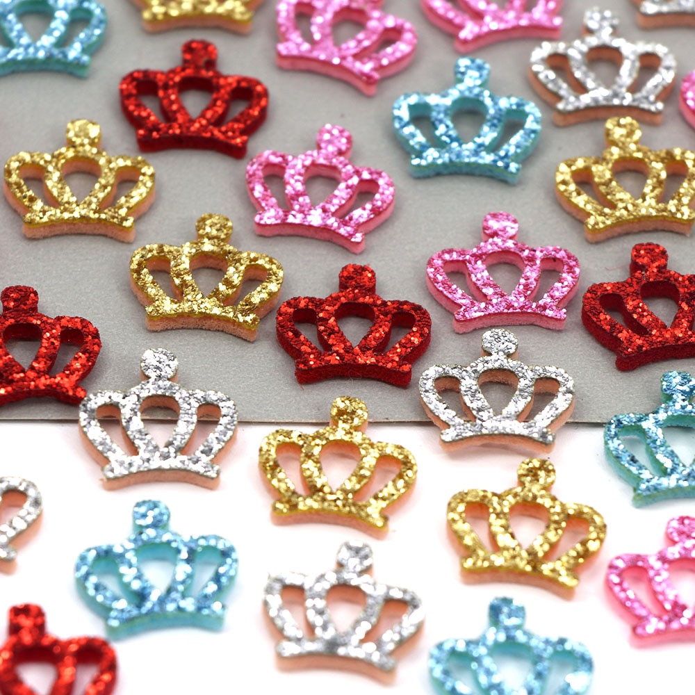 50Pcs Glitter Kleine Krone Patches Filz Pads Applique Patches auf Kleidung Haar Clip Bögen für Mädchen Scrapbooking Accessories17x17MM