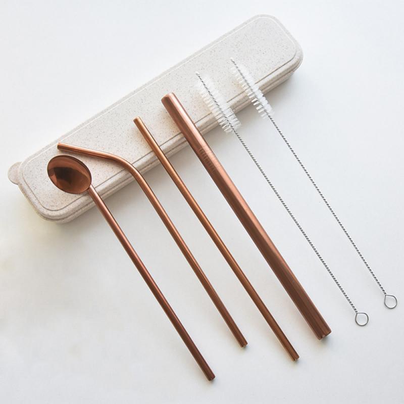 4 Pcs Metal Straw Reusable Stainless Steel Straw Set With Travel Box Cleaning Brush Drink Fruit Juice Wine Milk Tea: 03