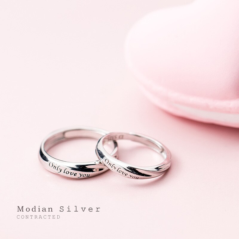 Modian Romantische Gesneden Letters Ring Voor Mannen En Vrouwen 925 Sterling Zilver Een Paar Verstelbare Liefhebbers Bruiloft Ring Fijne Sieraden