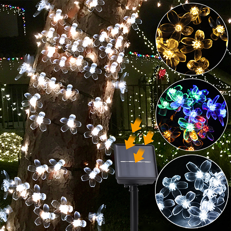 Solar Cherry Blossom Lights Solar / Battery String Light Waterdicht Tuin Fairy Strings Bruiloft Kerstdecoratie