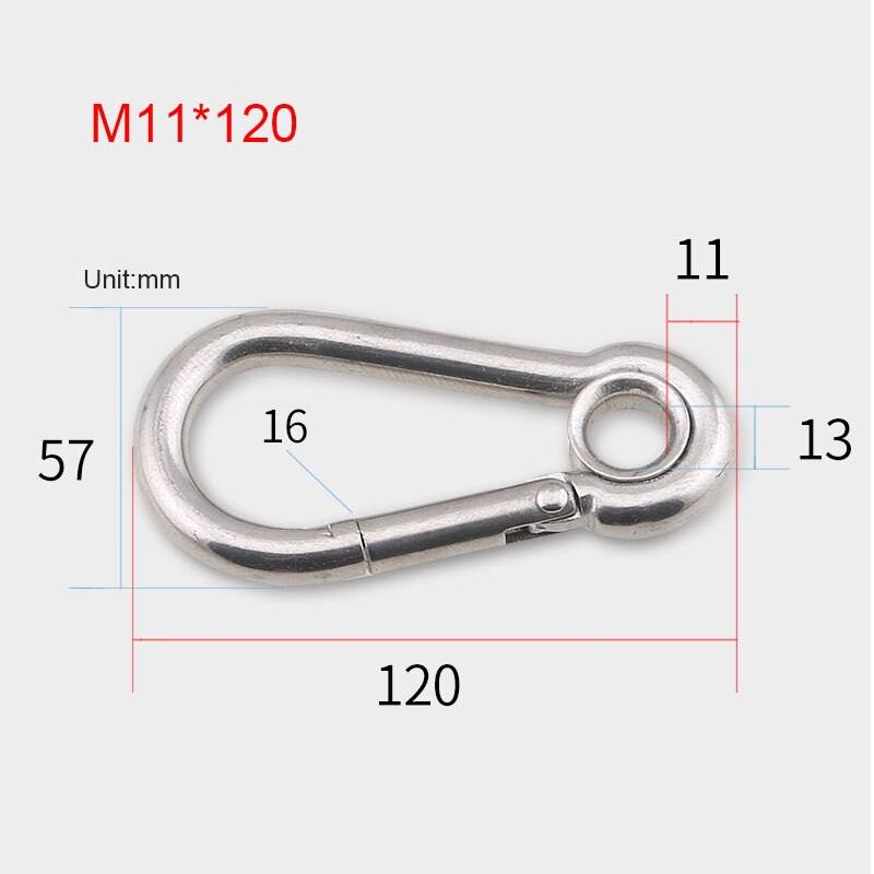 304 Stainless Steel Carabiners With Hole Climbing Gear Safety Snap Hooks Spring Buckle M4~M12 Connector Rings: M11x120